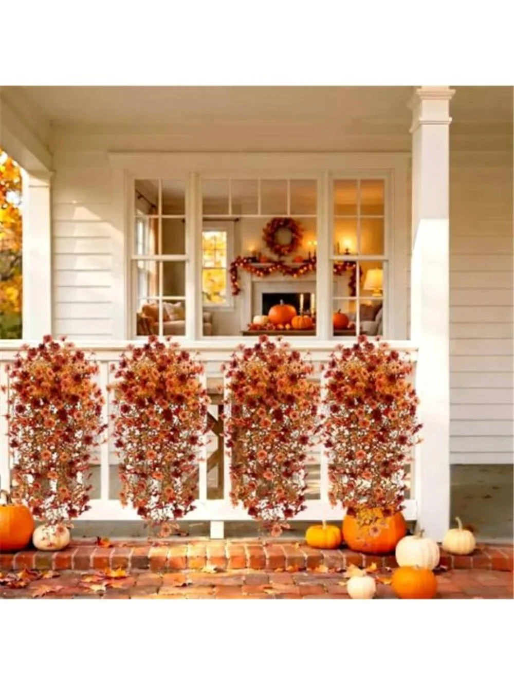 Artificial Mums for Outdoor 2 Pcs Fake Fall Hanging Flowers Mixed